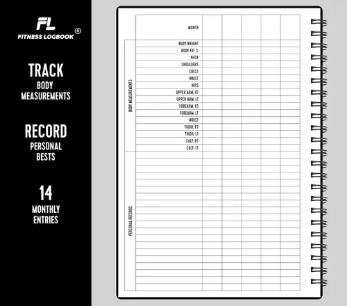 Vista 4 de Cuaderno de registro de fitness (negro) – Diario de entrenamiento A5 sin fecha para hombres y mujeres – cubierta de plástico y papel grueso – Agenda