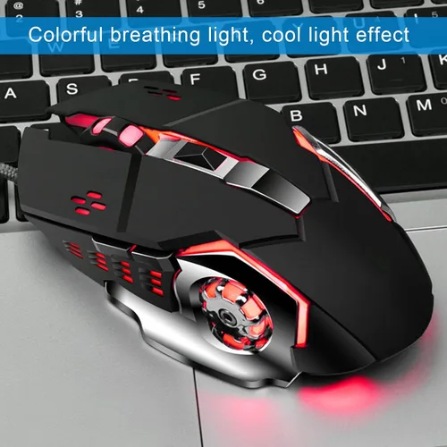 Vista 2 de Lazmin112 Mouse para juegos con cable 6 botones ergonómicos USB de cuatro etapas DPI de retroiluminación de color ajustable mouse de doble uso