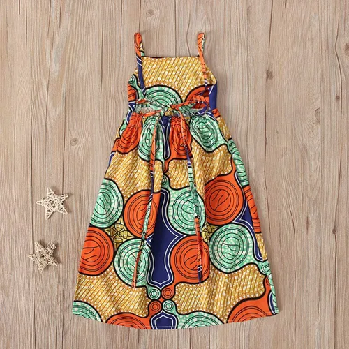 Vista 4 de Vestido de princesa africana Dashiki con tirantes 3D para niñas y niñas pequeñas (naranja, 6-7 años)