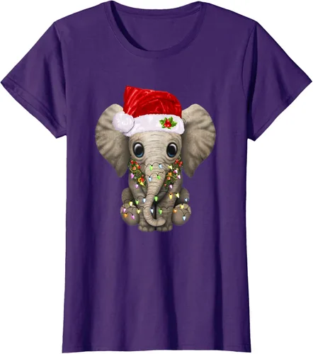 Vista 10 de Lindo elefante de Navidad luz divertido elefante amante de Navidad regalo camiseta Negro