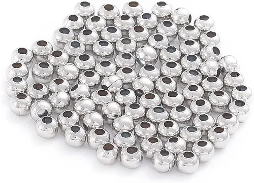 Vista 8 de Beadthoven - 500 cuentas redondas de acero inoxidable de 0.079 pulgadas (0.079 in), cuentas de metal redondas lisas doradas, espaciadores, bolas
