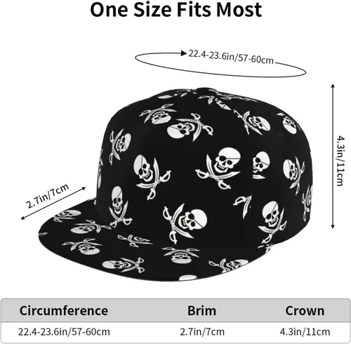 Vista 5 de Stylish Skull Adjustable Snapback Hat for Men and Women Sun Cap, Hip Hop Cap Baseball Cap Flat Bill Brim Hat