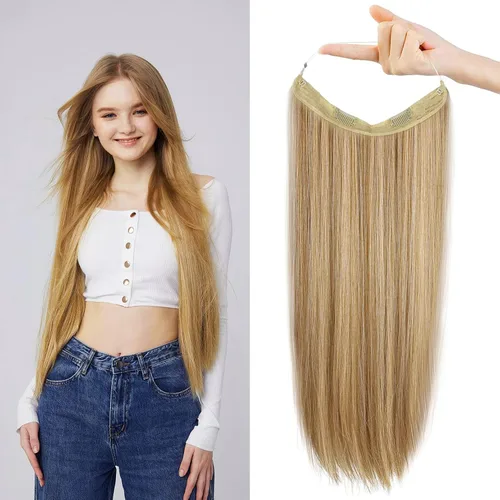 Vista 37 de REECHO - Extensiones de cabello con alambre invisible y con cintillo transparente, tamaño ajustable, clips seguros extraíbles, cabello lacio, diseño