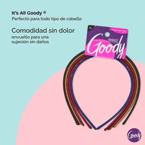 Vista 4 de Goody Ouchless - Diademas para la cabeza, 5 unidades, colores surtidos, elegantes y ligeras, delgadas, de tela sin daños para mujeres y hombres