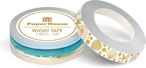 Vista 2 de Paper House Productions Sticky Pix Beach Serenity - Juego de 2 rollos de cinta adhesiva Washi para álbumes de recortes y manualidades