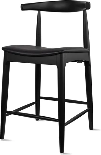 Vista 5 de 2xhome Taburete de bar de altura de mostrador con codo, marco de madera, taburetes de bar con respaldos abiertos, cojín de cuero PU oscuro, negro