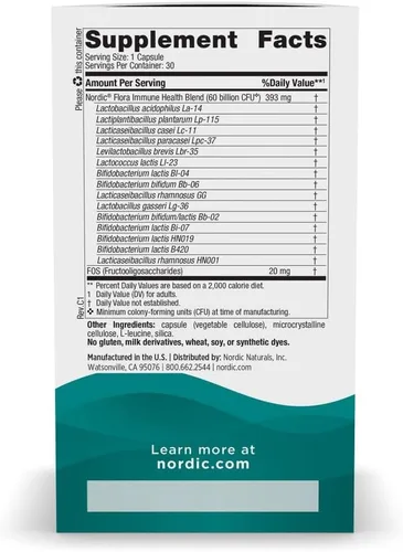 Vista 2 de Nordic Naturals Nordic Flora Probiotic Immune Health, 30 cápsulas, 15 cepas probióticas para apoyo a la salud inmunológica y digestiva, vegano, 30