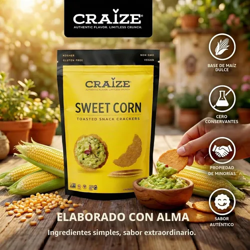 Vista 5 de Craize Sweet Corn Crisps Galletas de maíz tostadas sin gluten, veganas, kosher, 4 onzas cada una