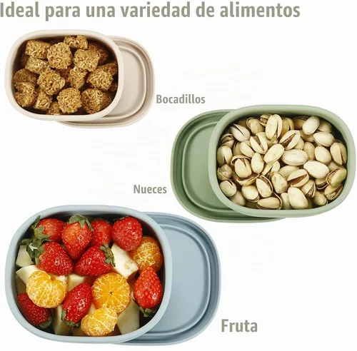 Vista 3 de PandaEar Juego de 3 contenedores de almacenamiento de alimentos de silicona con tapas, juego de loncheras Bento anidadas reutilizables, libres