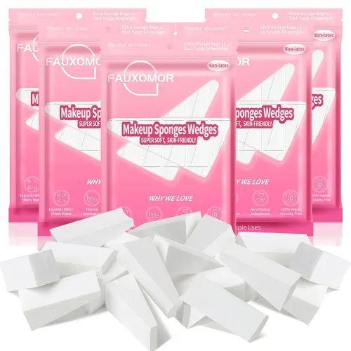 Vista 7 de Fauxomor 108 piezas de nuevas esponjas de maquillaje cuñas para base facial, esponja cosmética triangular sin látex para aplicación y mezcla sin