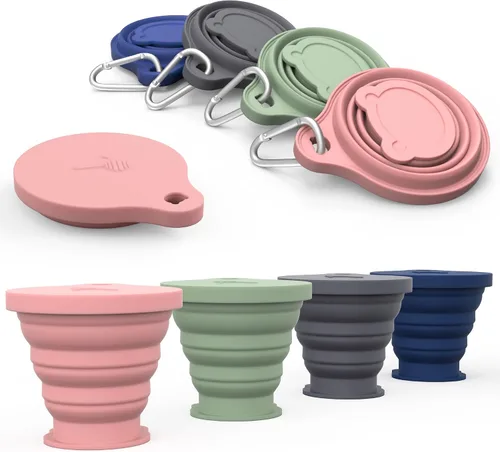 Vista 8 de IYYI Taza plegable para viajar, taza plegable de silicona, taza de camping con tapa, taza plegable para camping, senderismo, al aire libre, viajes
