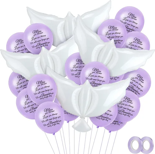 Vista 7 de Skylety 36 globos conmemorativos con 4 globos de paloma de la paz para liberar en recuerdo del cielo, decoraciones de helio para funerales, Negro