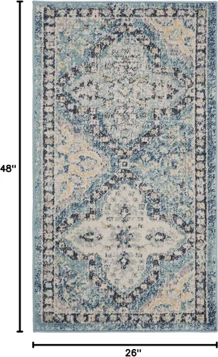 Vista 2 de SAFAVIEH Evoke Collection EVK274C - Alfombra decorativa de 2 pies 2 pulgadas x 4 pies, color azul claro/marfil con diseño de enrejado bohemio que