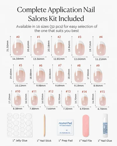 Vista 6 de AzureBeauty Short Almond French Tip Press On Nails, Glazed Donut, 32 Pcs 0-Glazed Donut French Tip