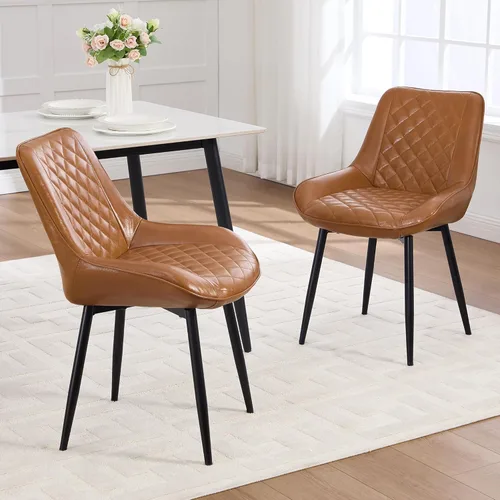 Vista 33 de Silla de Comedor, Sillas de Comedor Modernas con Cojines Gruesos, Sillas de Comedor y Cocina Tapizadas en Cuero Sintético con Patas Metálicas Marrón