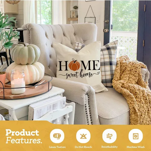 Vista 6 de RABUSOFA Almohadas de Otoño Fundas Decorativas de Cojín, Fundas de Almohada de Otoño de 16x16 Pulgadas, Fundas de Almohada de Calabaza para Acción