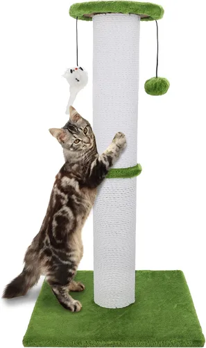 Vista 8 de Poste rascador para gatos Ahomdoo de 34 pulgadas, poste rascador para gatos resistente y más grueso de sisal con bola colgante y poste rascador