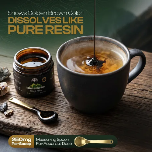 Vista 4 de Shilajit orgánico puro del Himalaya de grado dorado para hombres y mujeres, Himalaya 75%+ ácido fúlvico y 85+ oligominerales, resina para energía e