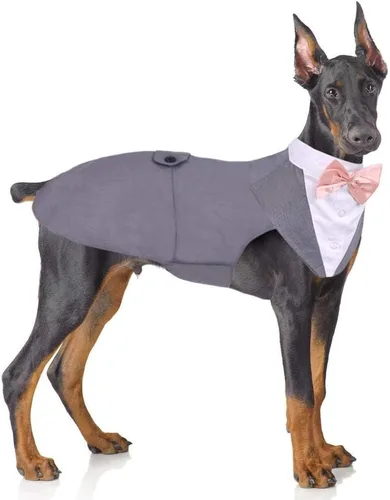 Vista 14 de PUMYPOREITY Traje de esmoquin para perro pequeño, esmoquin y bandana para gatos para Chihuahua, Boston Terrier, bichón, corgi, pomerania, 2 Negro