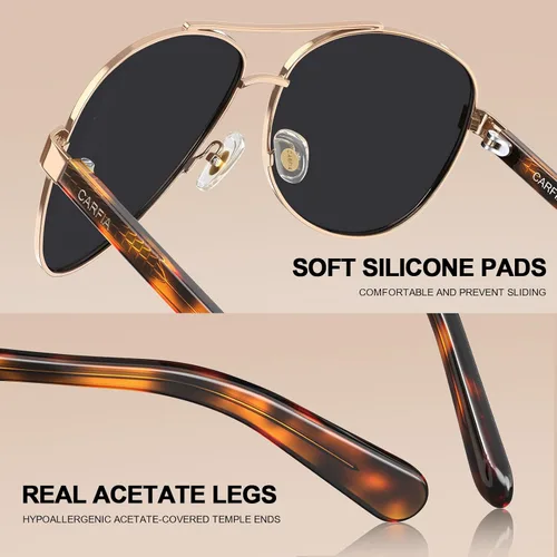 Vista 50 de CARFIA Gafas de sol polarizadas para mujer, protección UV, brazos de acetato, marco de metal, sombras para mujer, CA3216