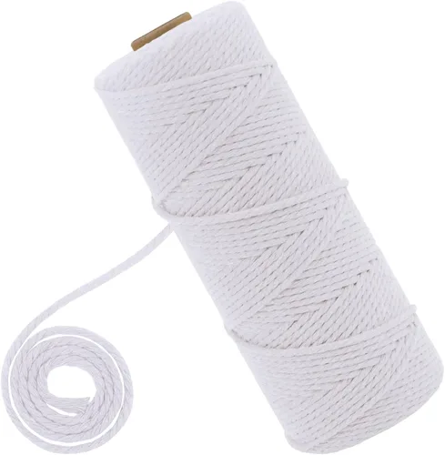 Vista 20 de CAMAL Cordón de macramé de 0.079 pulgadas x 109 yardas, cuerda de color trenzado de 3 hebras de algodón natural para tejer, atrapasueños, colgar