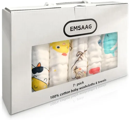 Vista 12 de Toallitas de muselina para bebé, toallitas para recién nacidos, paquete de 7 con patrón de animales, toallas absorbentes para baño y cara