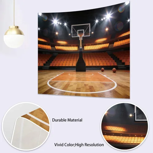 Vista 3 de Telón de fondo de baloncesto para decoración de fiesta de baloncesto, pancarta de 5 x 3 pies, foco de estadio, fotografía, telón de fondo