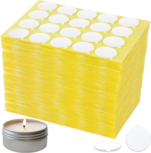 Vista 13 de 120 mechas de vela para hacer velas, calcomanías de mecha de velas, calcomanías resistentes al calor de doble cara con la pequeña "cola