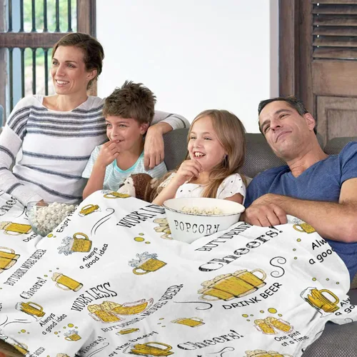 Vista 5 de Manta de cerveza de regalo para niñas, niños y adultos, manta de franela súper suave para sofá, cama, campamento y viajes, decoración cálida
