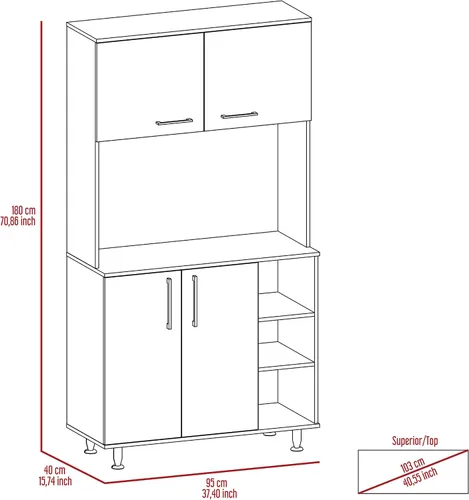 Vista 9 de Malta Kitchen - Armario de doble puerta, 4 patas, 3 estantes, color negro Wengue negro