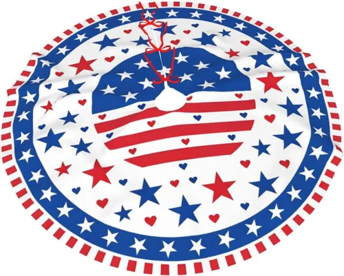 Vista 6 de 4th of July Christmas Tree Skirts 30", Flag Memorial Day Xmas Tree Cloth Mats Trees Skirts for Decor Gift, Home Decoration