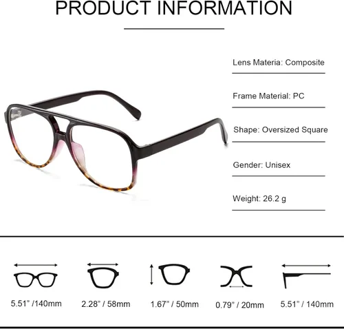 Vista 5 de Pro Acme Lentes de gran tamaño para mujeres y hombres sin receta médica lentes grandes transparentes y clásicos con doble puente
