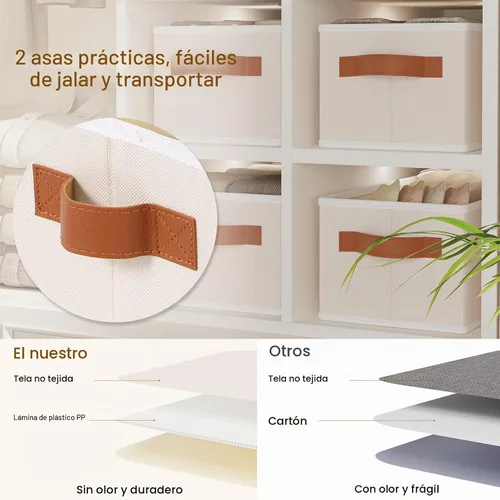 Vista 4 de Contenedor de almacenamiento con asas dobles, canasta beige, 15 x 6