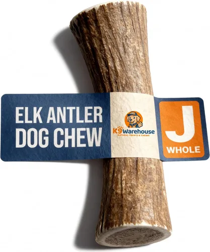Vista 14 de K9warehouse Cuernos de alce natural para perros, cuernos masticables de calidad prémium para perros, cuernos de ciervo enteros de larga duración