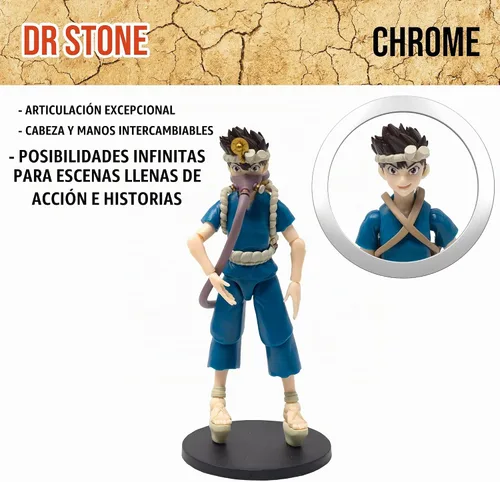 Vista 4 de Boss Fight Studio Dr. Stone - Figura de acción cromada – Figura coleccionable altamente articulada con accesorios que incluyen cabezas y manos