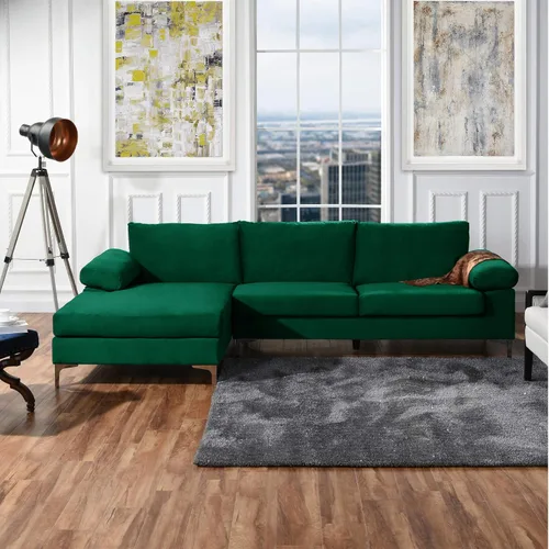 Vista 10 de Casa Andrea Milano Moderno sofá seccional grande en forma de L de terciopelo, con diván extra ancho Naranja