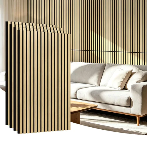 Vista 18 de Art3d Panel de pared con diseño de listones de madera acústica de 47 x 23.6 Castaño