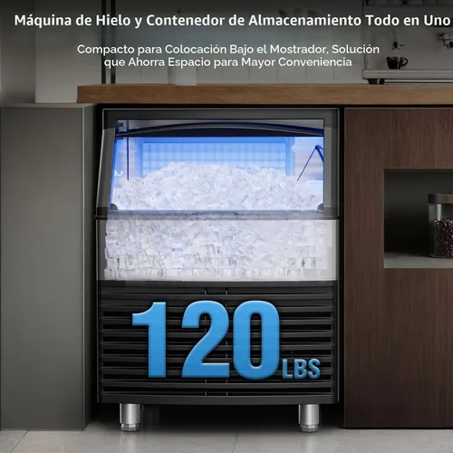 Vista 2 de Commercial Ice Maker Machine, 450lbs/24H ice Machine, 120Lbs Storage Balck Stainless Silver