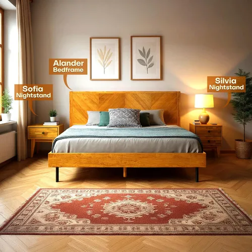Vista 9 de Acacia Sofia - Mesita de noche con cajón, mesita de noche, mesa auxiliar de madera maciza con cajón y espacio de almacenamiento para dormitorio