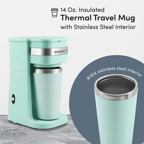 Vista 3 de Elite Gourmet Cafeteras personales de una sola porción con tazas de viaje de acero inoxidable de 14 onzas, compatibles con posos de café, filtros