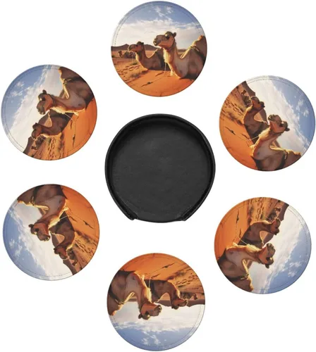 Vista 7 de Camels Rest Desert Printing Coasters for Drinks Set of 6 Leather Drink Coasters Round Cup Mat Pad Durable and Non Slip Leather Coaster for Home