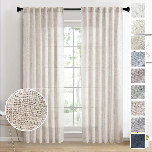 Vista 9 de Cortinas de Lino Natural Color Crema de 84 Pulgadas de Largo para Sala de Estar, Juego de 2 Paneles de Lino Texturizado con Trabillas Traseras