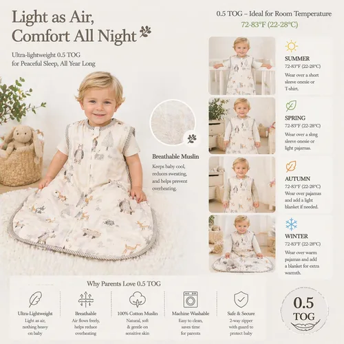 Vista 7 de Toddler Sleep Sack Muslin Cotton Summer Baby Wearable Blanket Lightweight Sleeping Bag