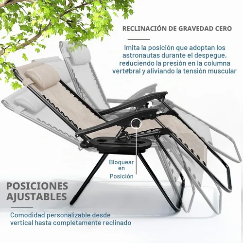 Vista 4 de Nestl Sillas de gravedad cero, juego de 2, silla de patio al aire libre con almohadas y bandejas portavasos, silla reclinable plegable de malla