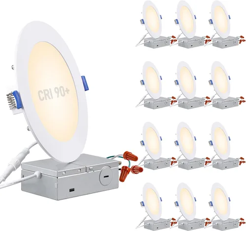 Vista 21 de TORCHSTAR Serie Básica - Paquete de 12 luces LED empotrables ultradelgadas de 3 pulgadas con caja de conexiones, CRI90, aluminio