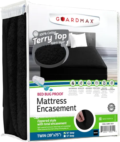 Vista 80 de Guardmax Funda de colchón individual con cremallera, protector de colchón 100% impermeable, suave y absorbente de algodón de rizo superior