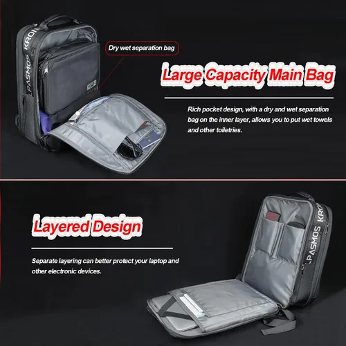 Vista 4 de Krone Kalpasmos Mochila antirrobo para hombres y mujeres, mochila impermeable de cuero de gran capacidad con organizador gris, color negro, Negro