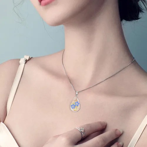 Vista 68 de Collar de flores silvestres prensadas con encaje de Forget-Me-Not y Queen Anne Collar de flores prensadas de oro Collares hechos a mano