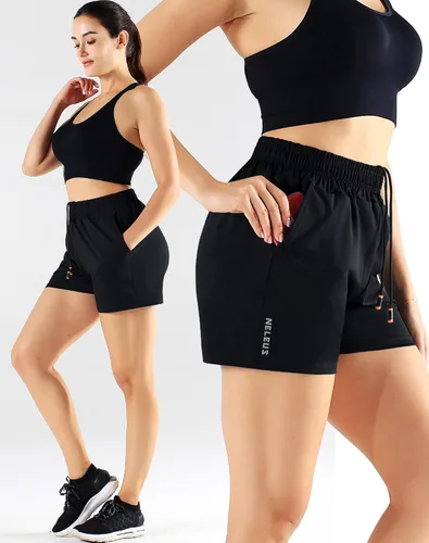 Vista 37 de NELEUS Pantalones cortos de correr ligeros para mujer, pantalones cortos atléticos de entrenamiento para yoga con bolsillo