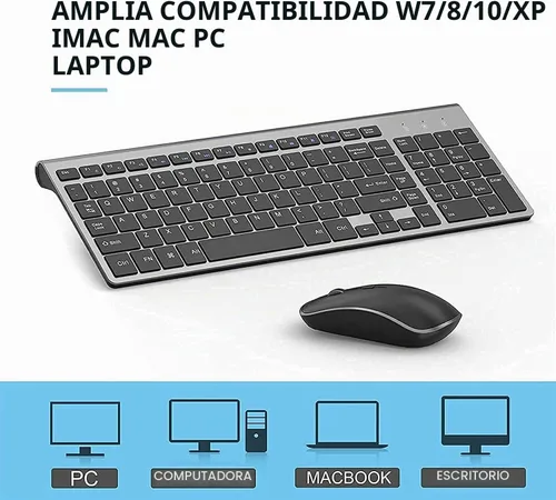 Vista 7 de JOYACCESS Teclado y ratón inalámbricos, teclado y mouse inalámbricos ergonómicos y delgados de 2.4G diseñados para Windows, PC, portátil, tableta